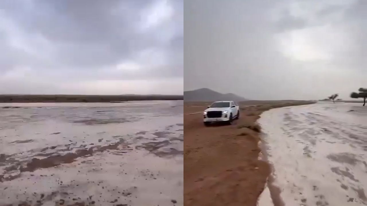 سيول جارفة تغمر جنوب حائل بعد الأمطار الغزيرة